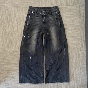 Wide leg baggy denim ykk zipper